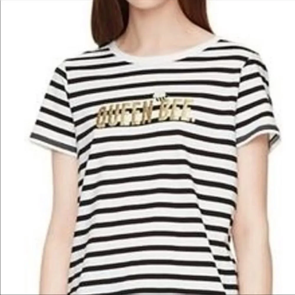 KATE SPADE | Queen Bee Black/White Striped Short Sleeve Shirt Women’s Size M